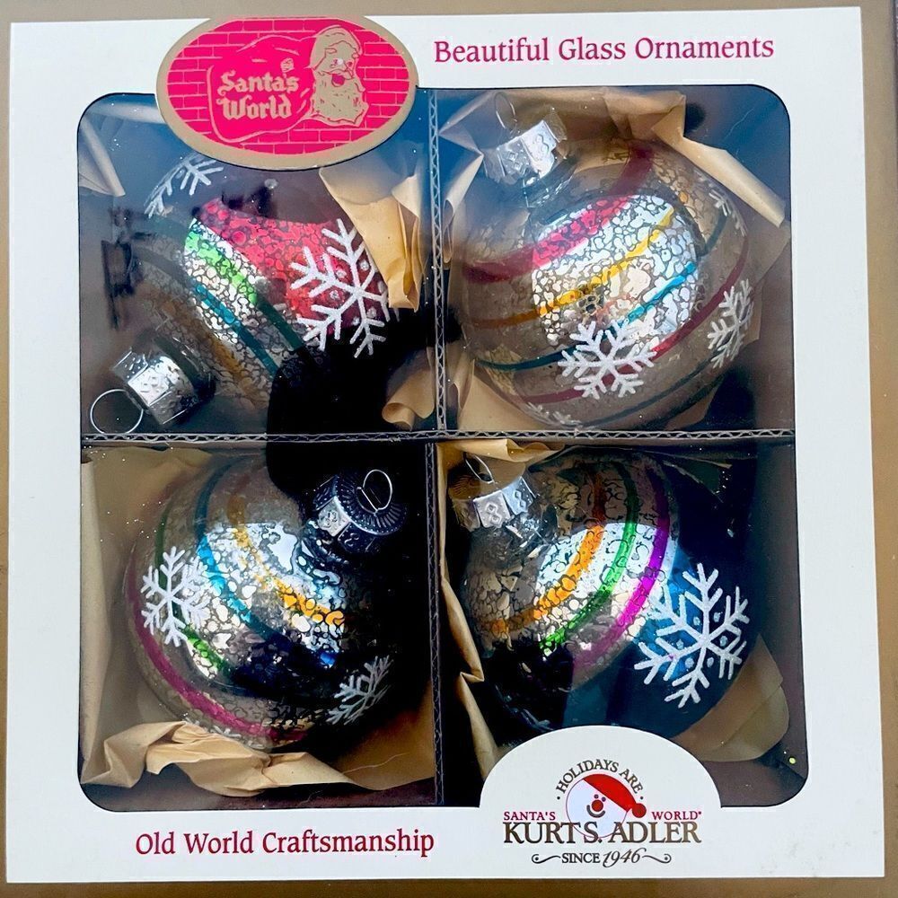 Kurt S. Adler Santa’s World Vintage Glass Ball Ornaments Set